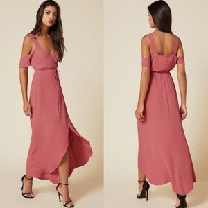 REFORMATION Jules Pink Off Shoulder Wrap Maxi Dress